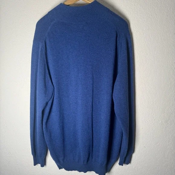 Peter Elliot 100% Cashmere 1/4 Zip Pullover Sweater Mens Blue Luxury‎ XL Large